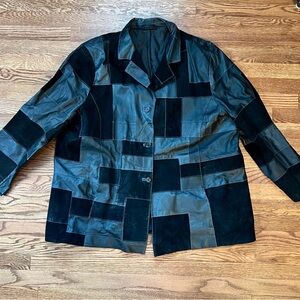Dennis Basso Black Leather & Suede Patchwork Jacket